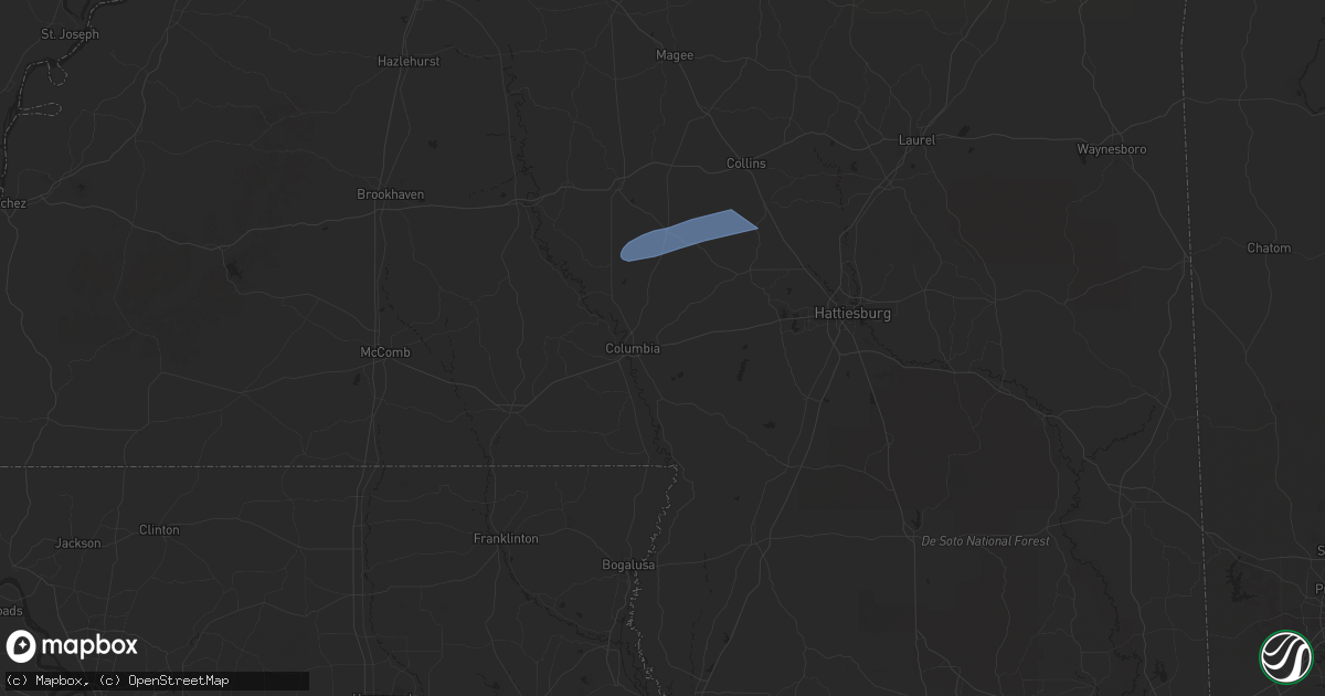 Hail map in Columbia, MS on March 9, 2025