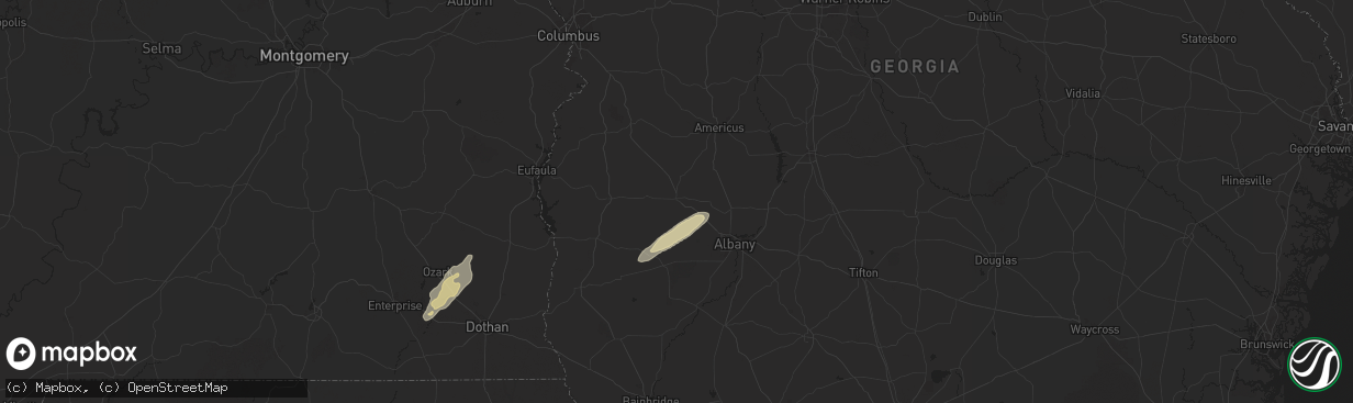 Hail map in Dawson, GA on March 9, 2025