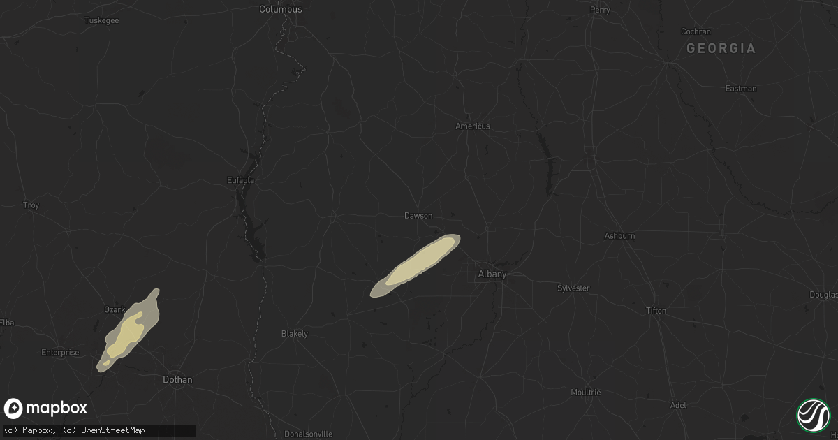 Hail map in Dawson, GA on March 9, 2025