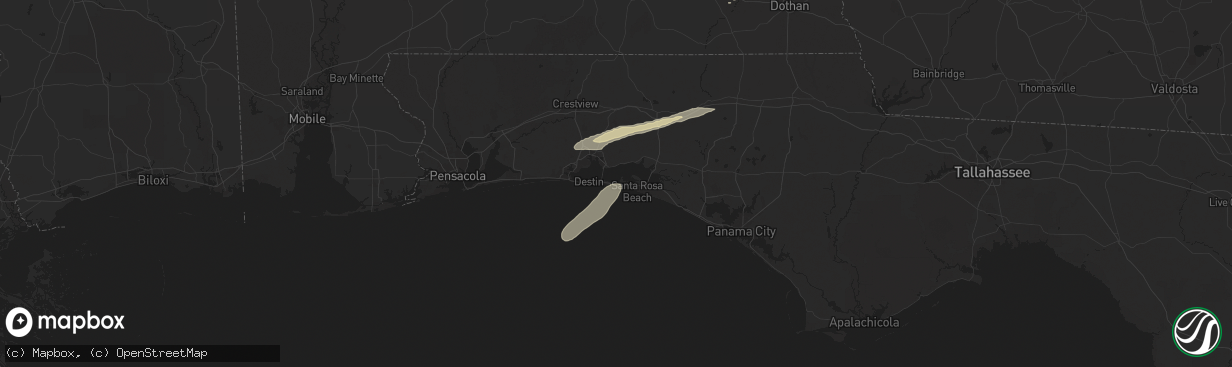 Hail map in Miramar Beach, FL on March 9, 2025