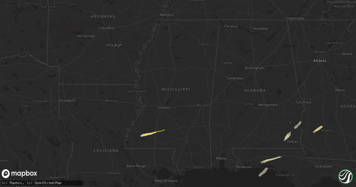 Hail map in Mississippi on March 9, 2025