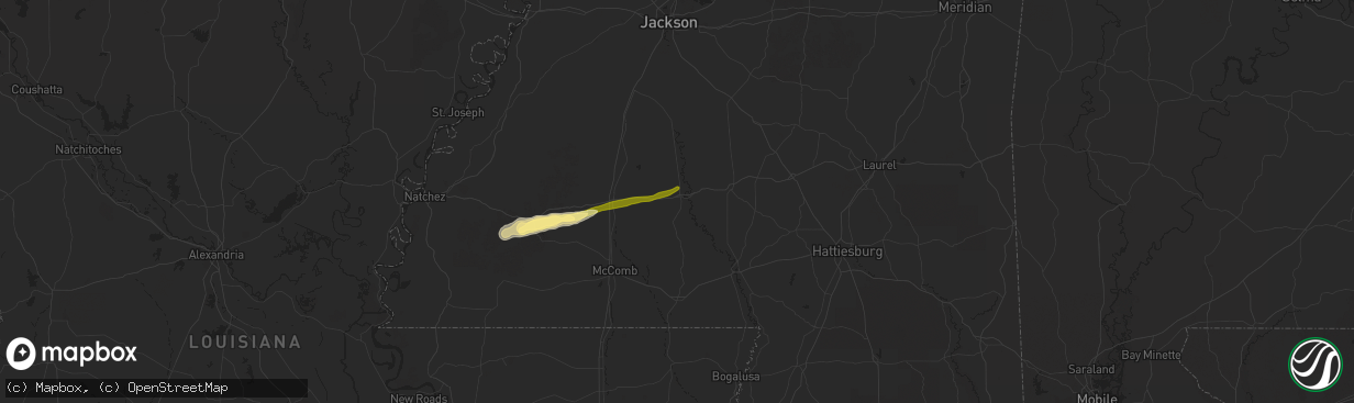 Hail map in Monticello, MS on March 9, 2025