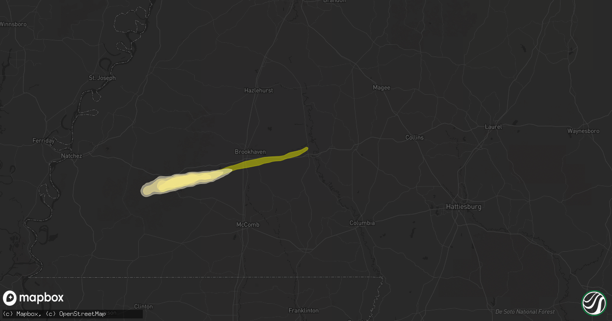 Hail map in Monticello, MS on March 9, 2025