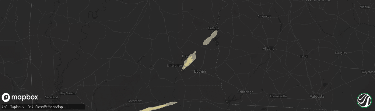 Hail map in Ozark, AL on March 9, 2025