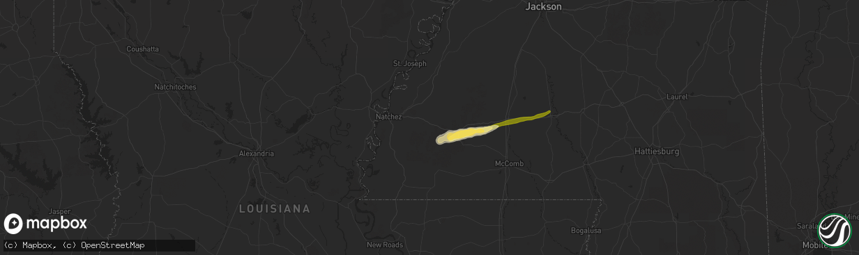 Hail map in Roxie, MS on March 9, 2025