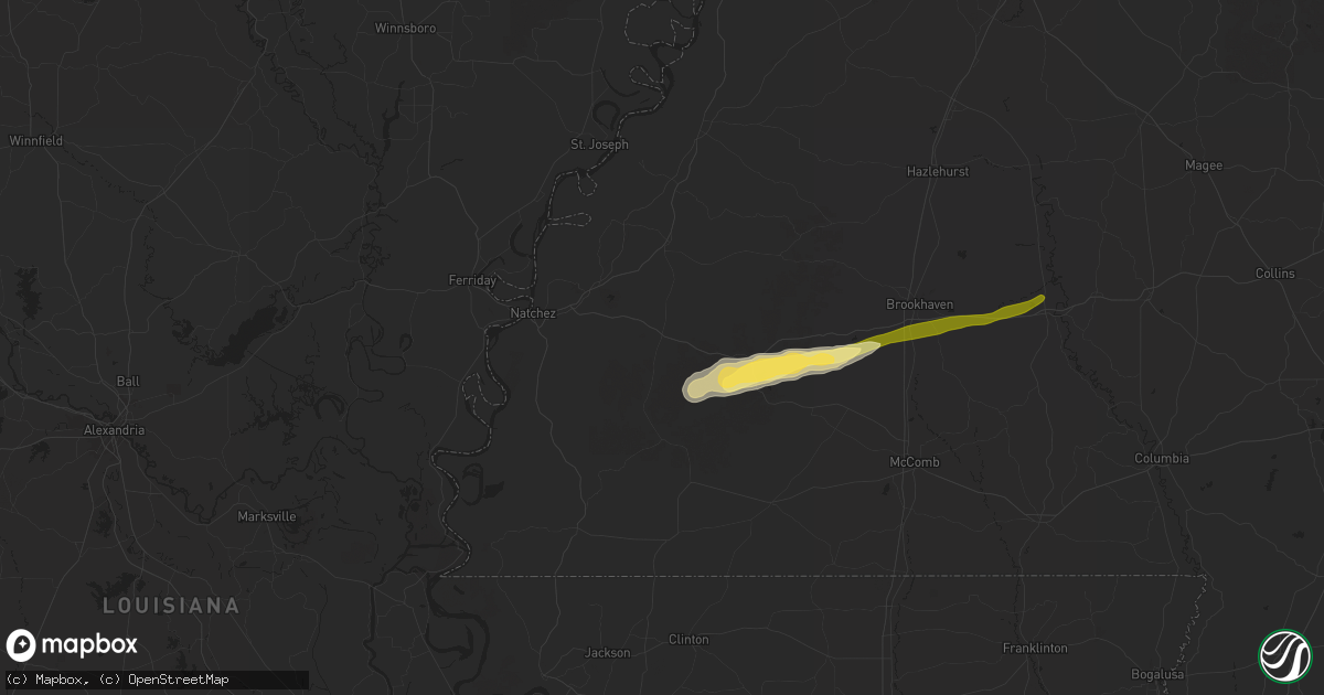 Hail map in Roxie, MS on March 9, 2025
