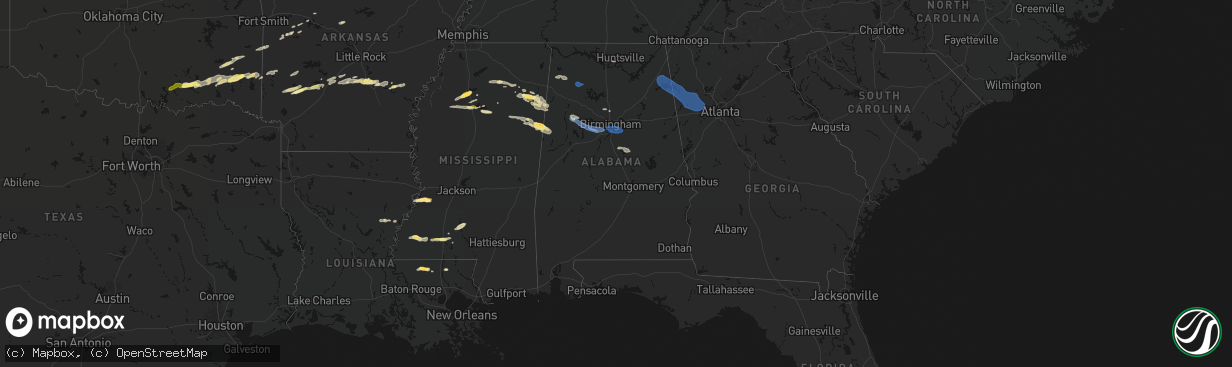 Hail map in Alabama on March 9, 2026