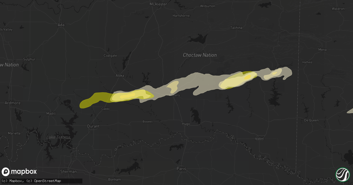 Hail map in Antlers, OK on March 9, 2026