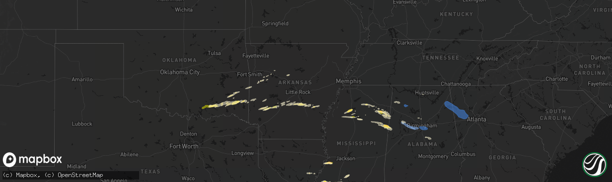 Hail map in Arkansas on March 9, 2026