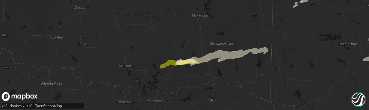 Hail map in Atoka, OK on March 9, 2026