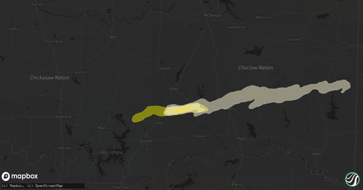 Hail map in Atoka, OK on March 9, 2026