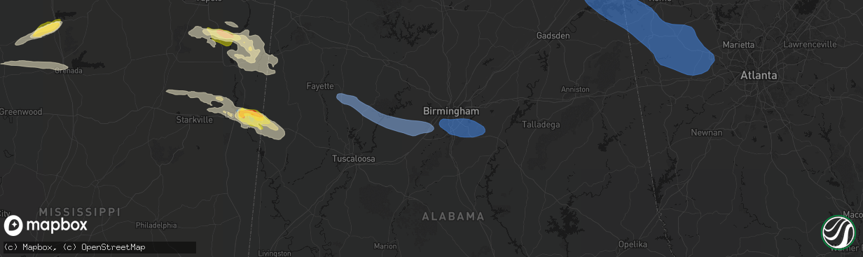 Hail map in Bessemer, AL on March 9, 2026