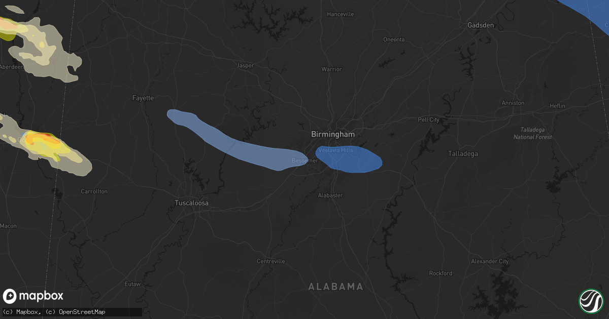 Hail map in Bessemer, AL on March 9, 2026