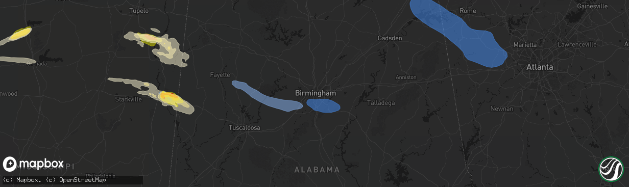 Hail map in Birmingham, AL on March 9, 2026