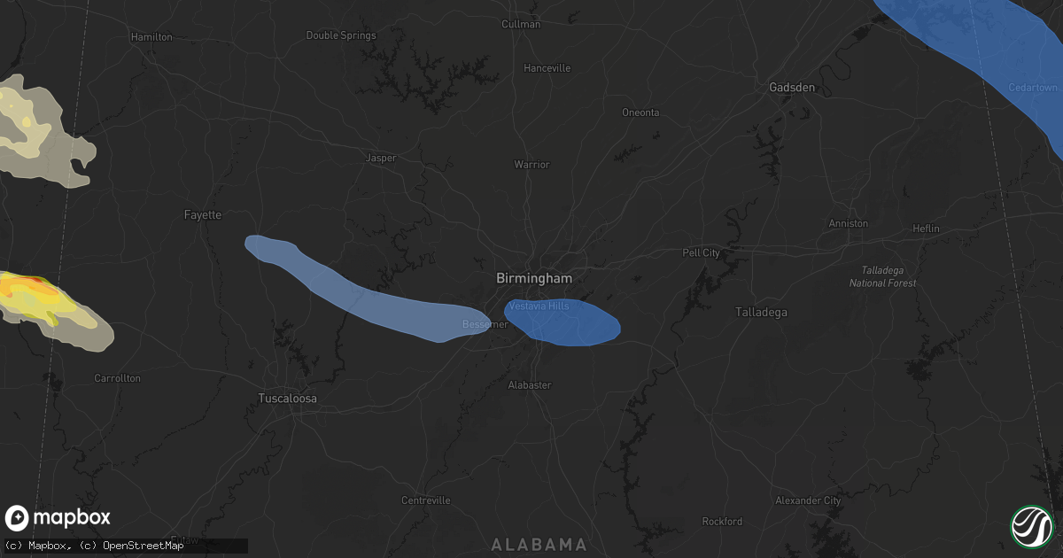 Hail map in Birmingham, AL on March 9, 2026