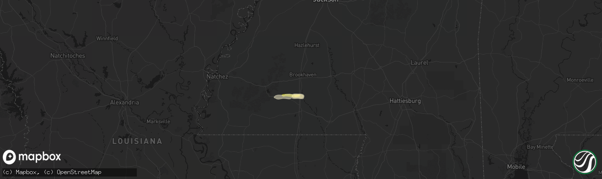 Hail map in Bogue Chitto, MS on March 9, 2026