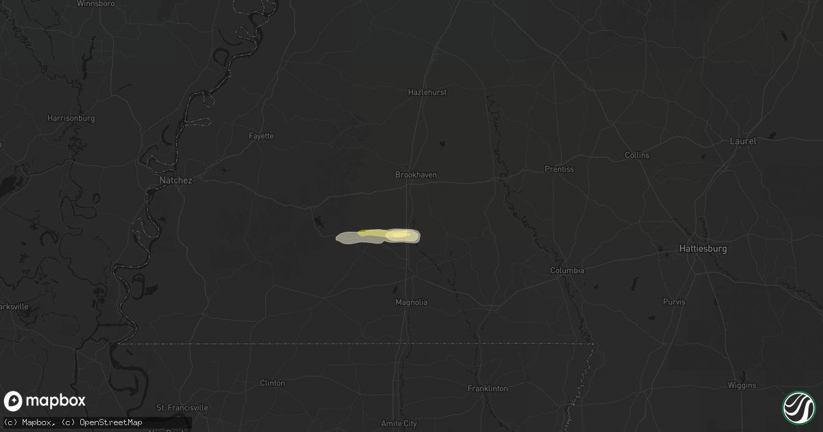 Hail map in Bogue Chitto, MS on March 9, 2026