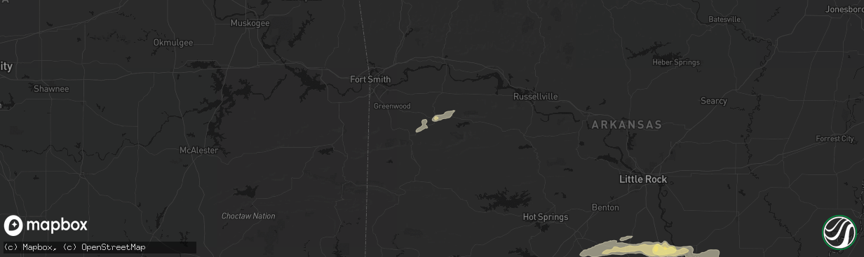 Hail map in Booneville, AR on March 9, 2026