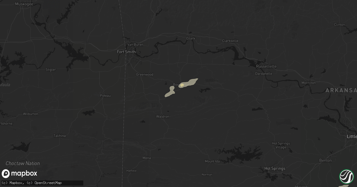 Hail map in Booneville, AR on March 9, 2026