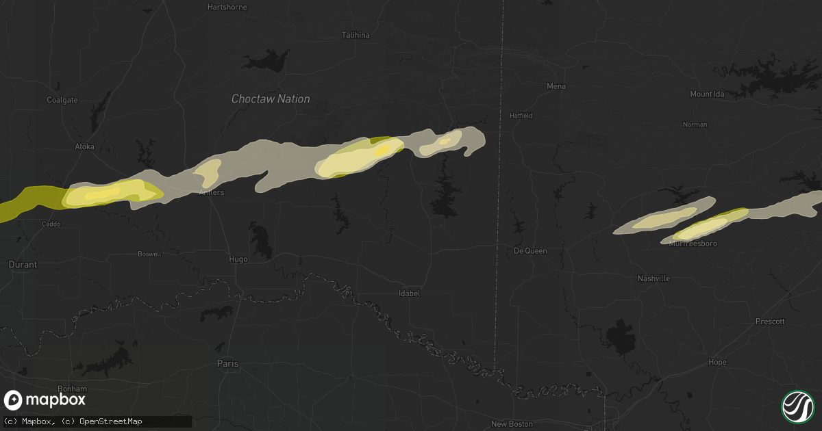 Hail map in Broken Bow, OK on March 9, 2026