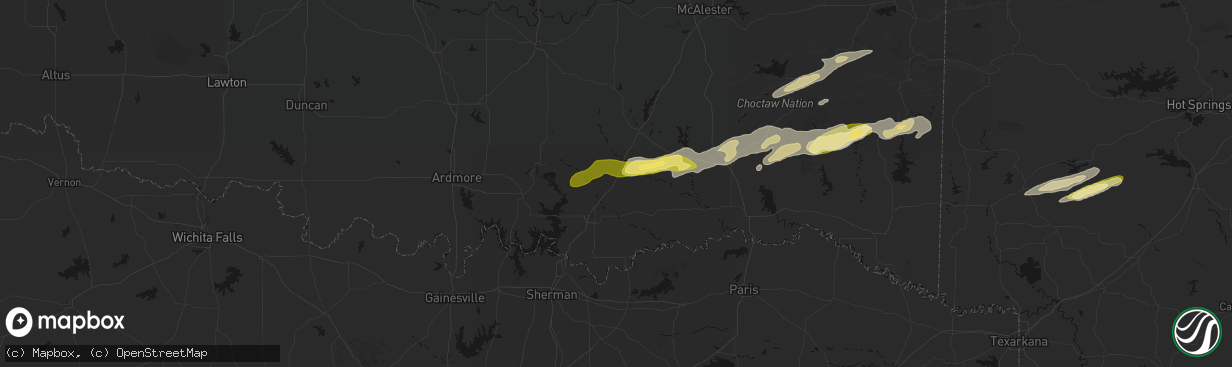 Hail map in Caddo, OK on March 9, 2026