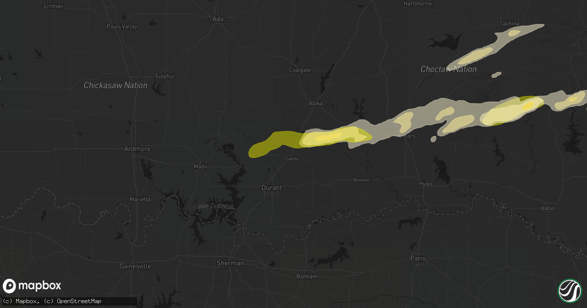 Hail map in Caddo, OK on March 9, 2026