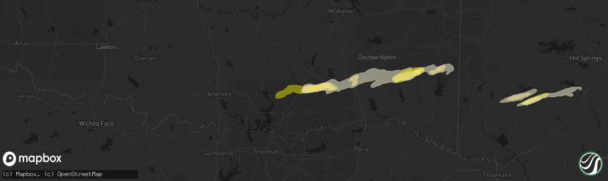 Hail map in Caney, OK on March 9, 2026