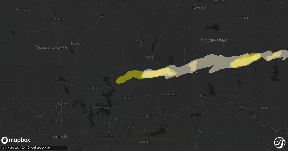 Hail map in Caney, OK on March 9, 2026