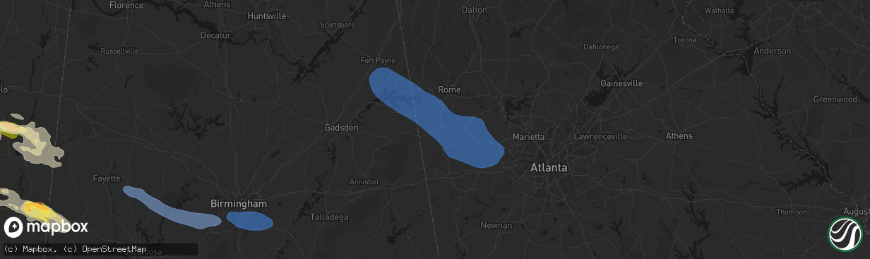 Hail map in Cedartown, GA on March 9, 2026