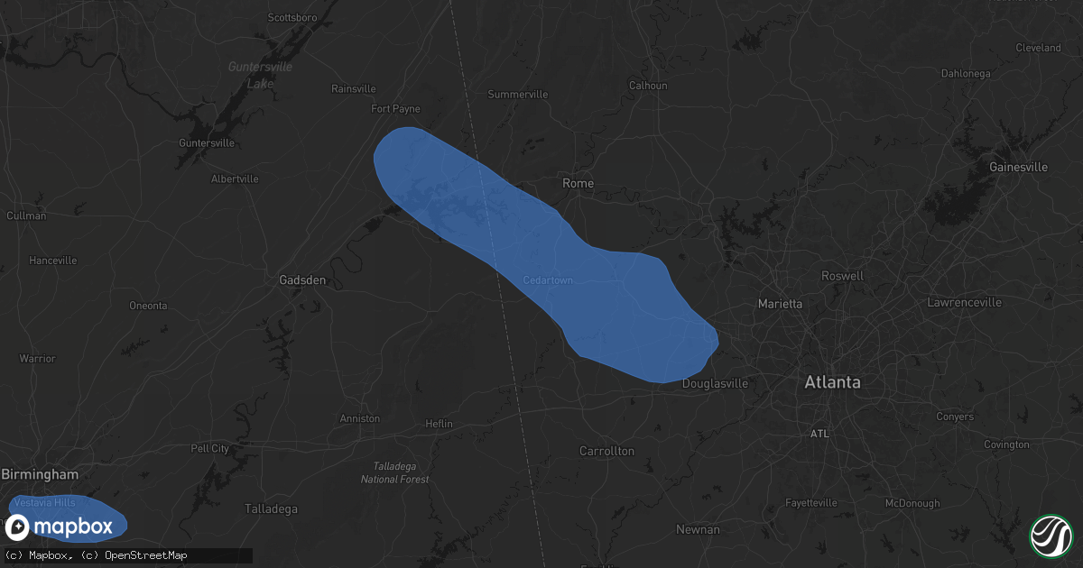 Hail map in Cedartown, GA on March 9, 2026