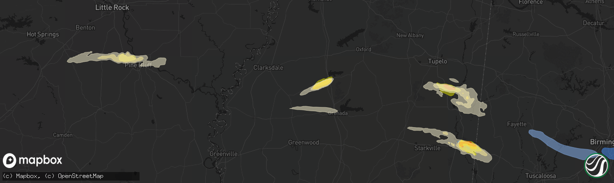 Hail map in Charleston, MS on March 9, 2026
