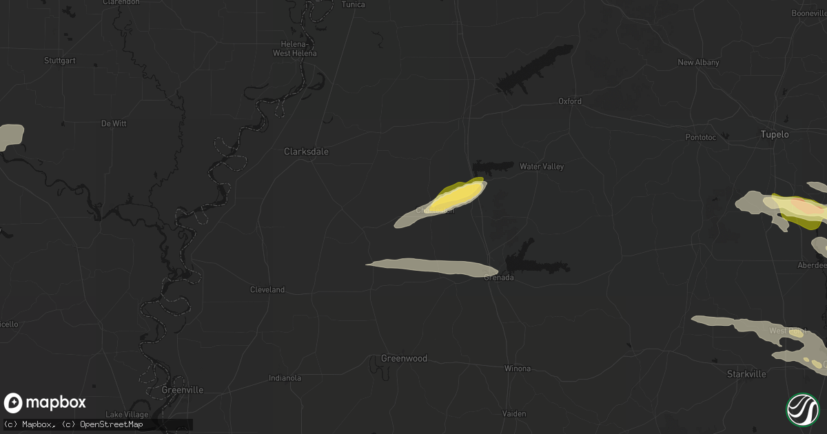 Hail map in Charleston, MS on March 9, 2026