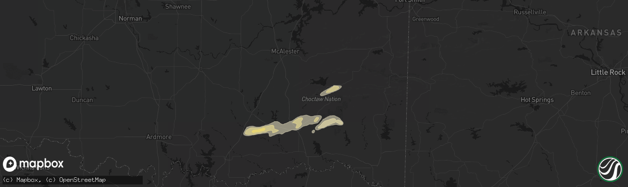 Hail map in Clayton, OK on March 9, 2026