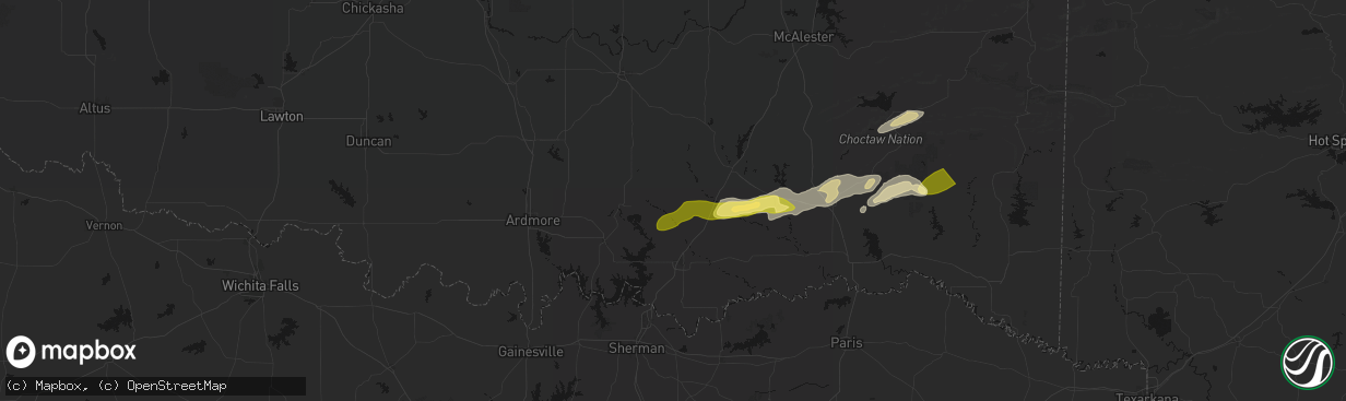 Hail map in Coleman, OK on March 9, 2026