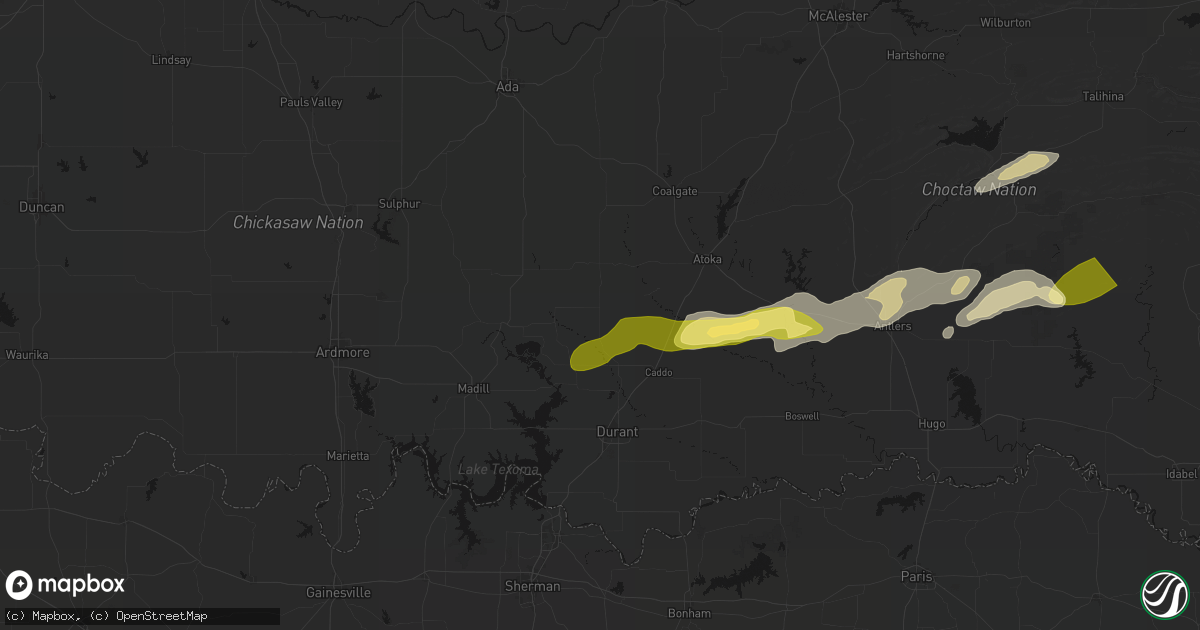 Hail map in Coleman, OK on March 9, 2026