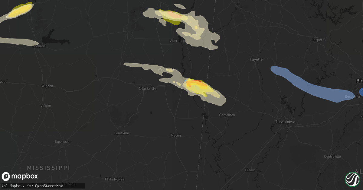 Hail map in Columbus, MS on March 9, 2026