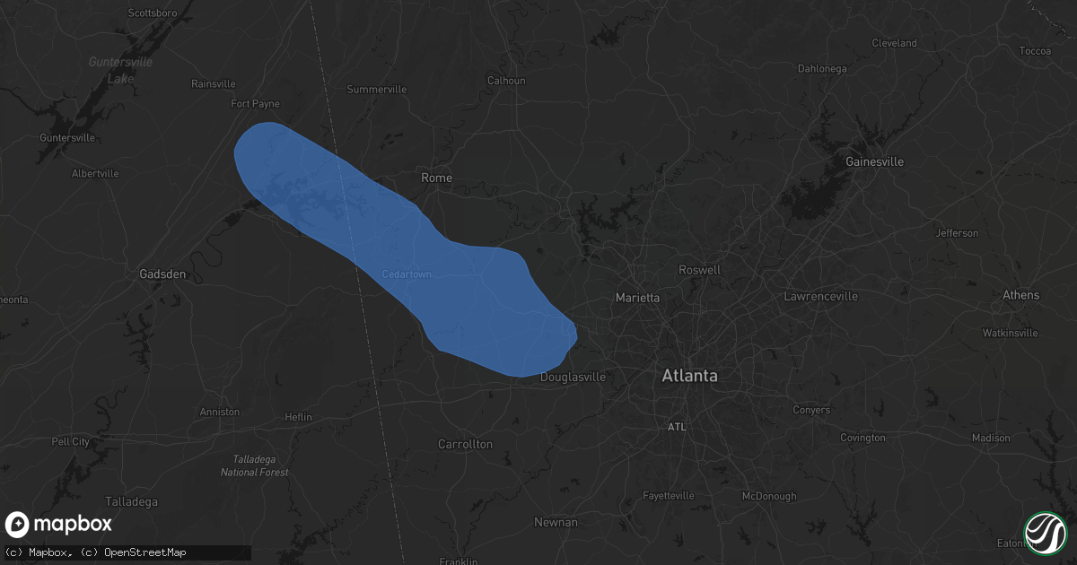 Hail map in Dallas, GA on March 9, 2026