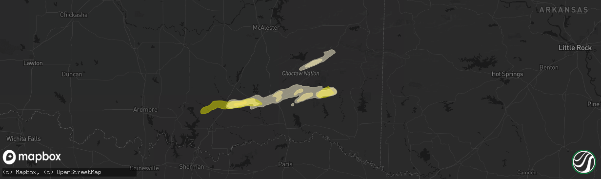Hail map in Finley, OK on March 9, 2026