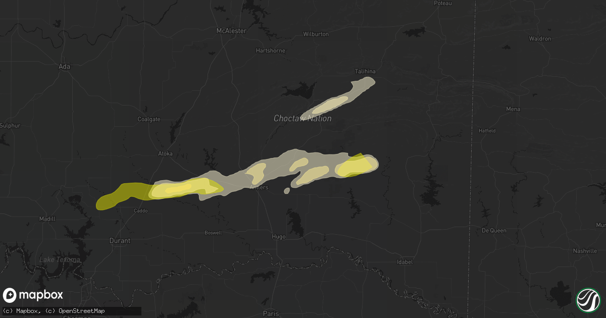 Hail map in Finley, OK on March 9, 2026