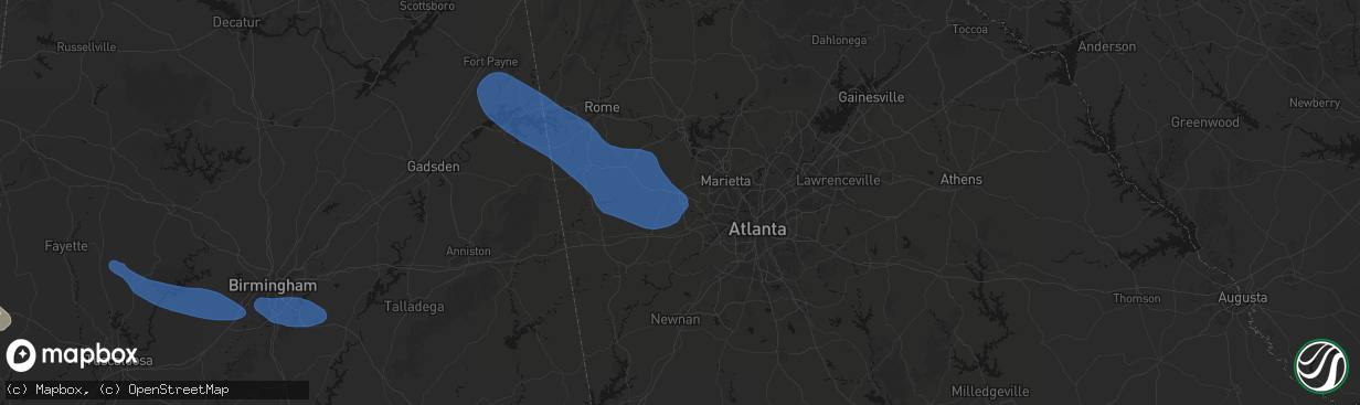 Hail map in Hiram, GA on March 9, 2026