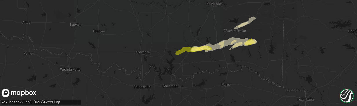Hail map in Kenefic, OK on March 9, 2026