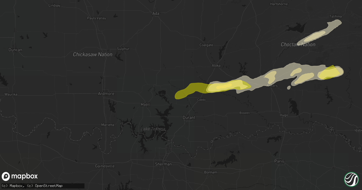 Hail map in Kenefic, OK on March 9, 2026