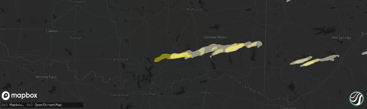 Hail map in Lane, OK on March 9, 2026
