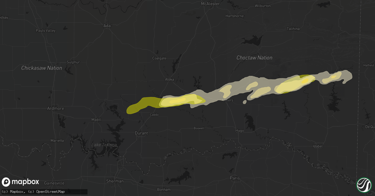 Hail map in Lane, OK on March 9, 2026