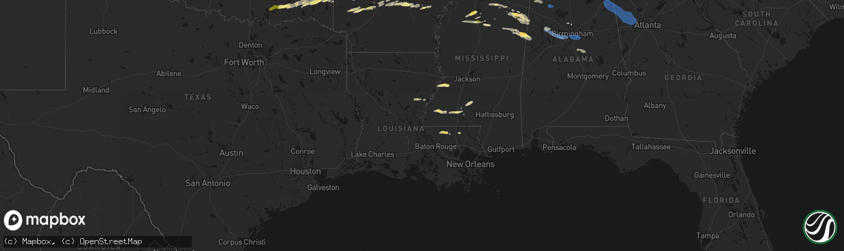 Hail map in Louisiana on March 9, 2026