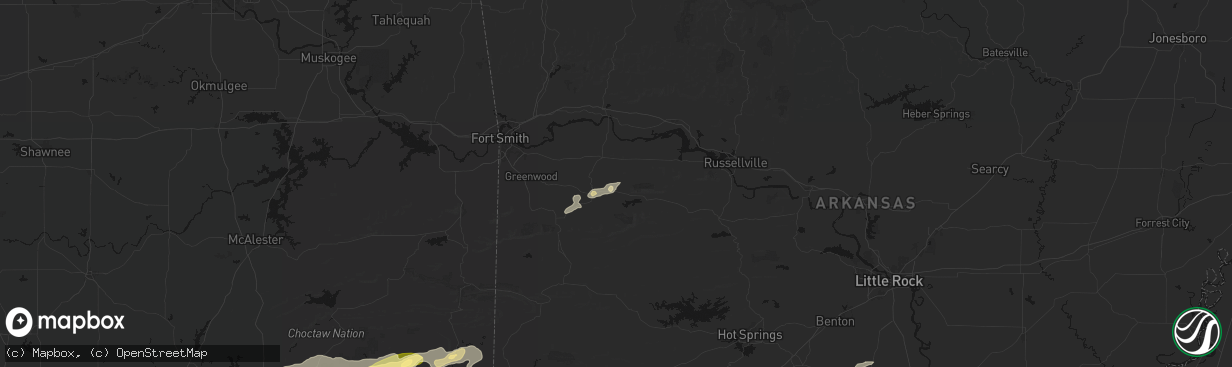 Hail map in Magazine, AR on March 9, 2026