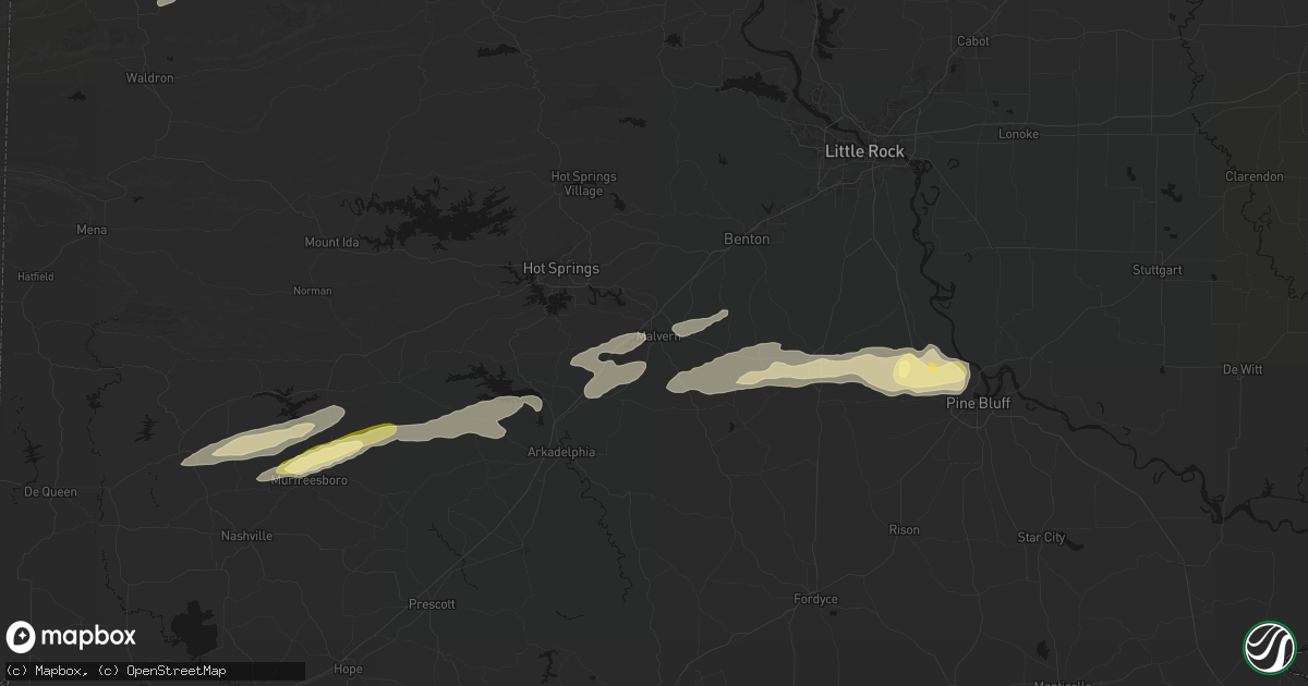 Hail map in Malvern, AR on March 9, 2026