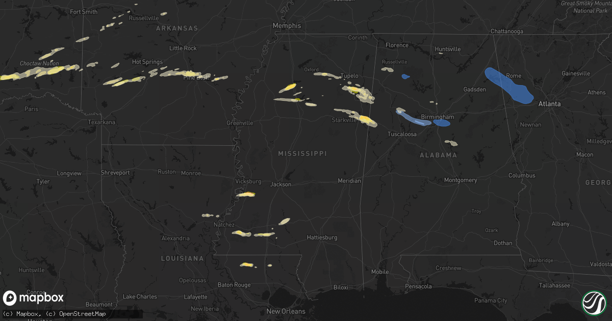 Hail map in Mississippi on March 9, 2026