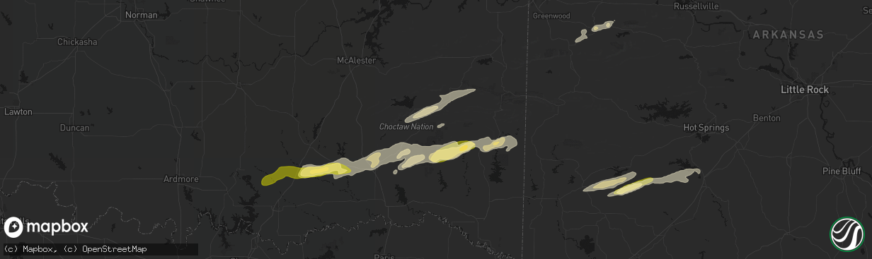 Hail map in Nashoba, OK on March 9, 2026