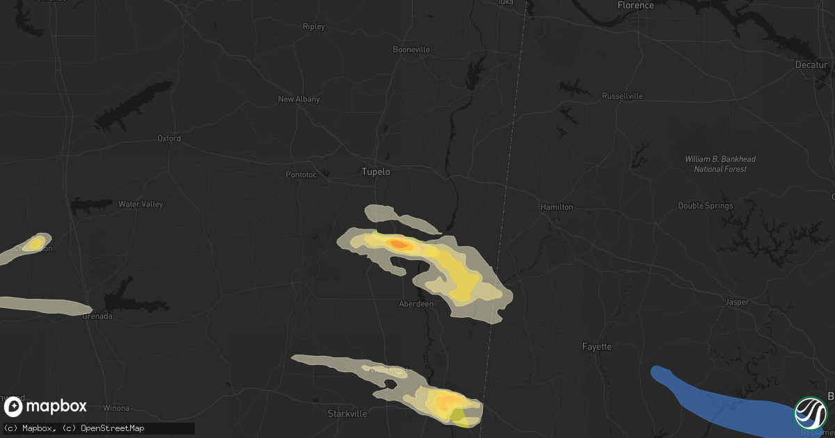 Hail map in Nettleton, MS on March 9, 2026
